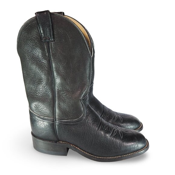 Justin Boots 3154 VTG Leather Cowboy Western Boots Men's 7.5E Black USA Made - Picture 4 of 11